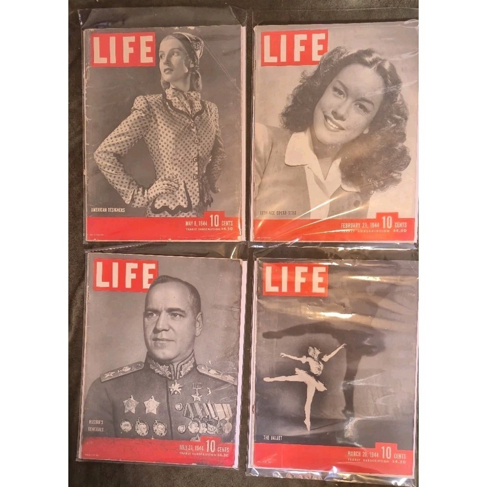 4 Vintage LIFE Magazines 1944 Complete WWII Fashion Ballet Russia's Generals